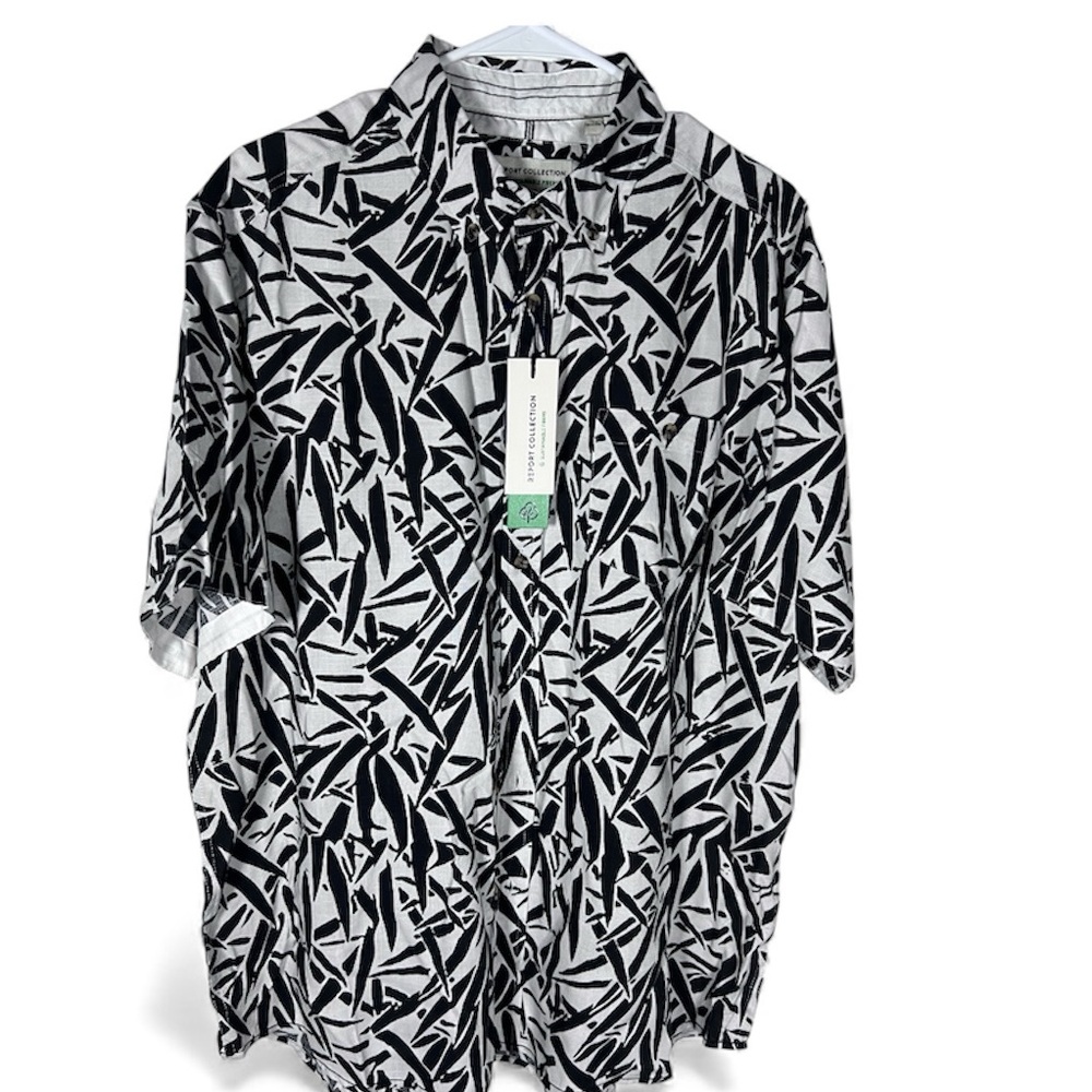 Report Collection Black & White Abstract Sustainable Fibers Shirt Mens Size XL